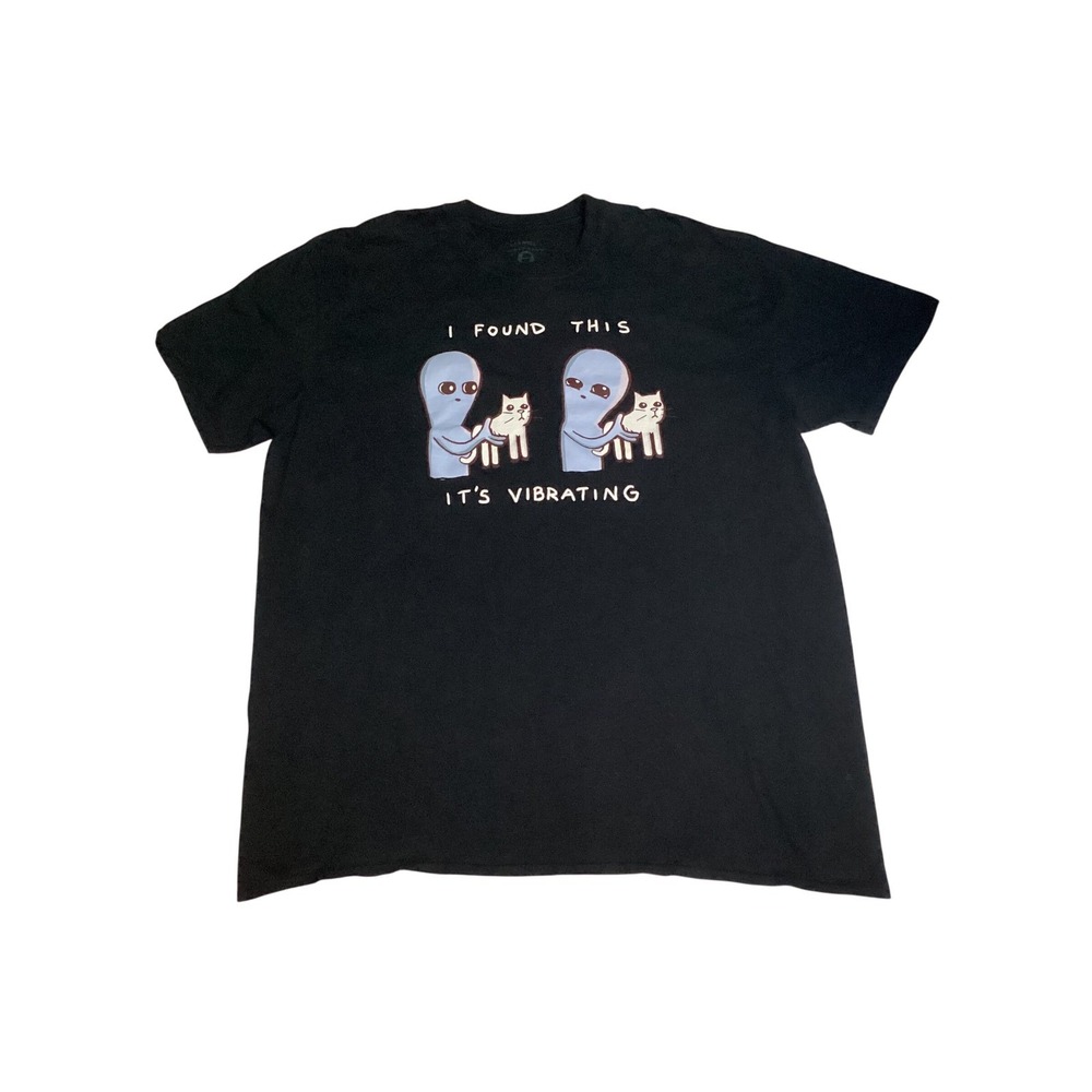 Strange Planet Nathan W Pyle I Found This It's Vibrating‎ Cat Black T-Shirt 2XL